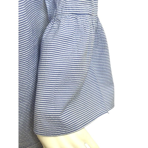 Ann Taylor Women’s Blouse Blue S Long Bell Sleeves Horizontal Mini Stripe Cotton - Picture 9 of 11